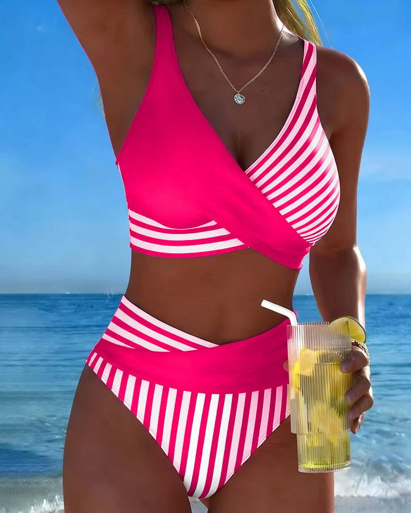 Valeria – Bikini cruzado de talle alto a rayas