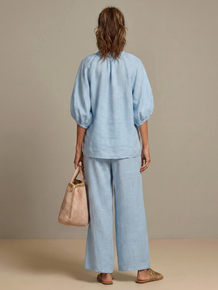 Natalia – Conjunto de blusa elegante y pantalones de pierna ancha