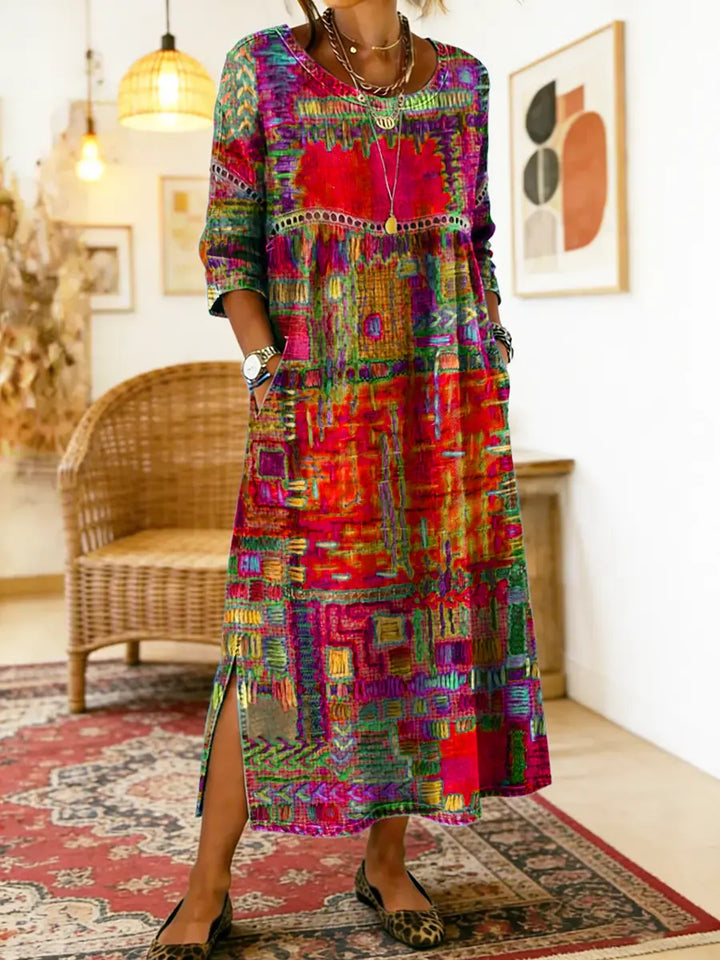 Isabelle – Vestido boho multicolor patchwork étnico