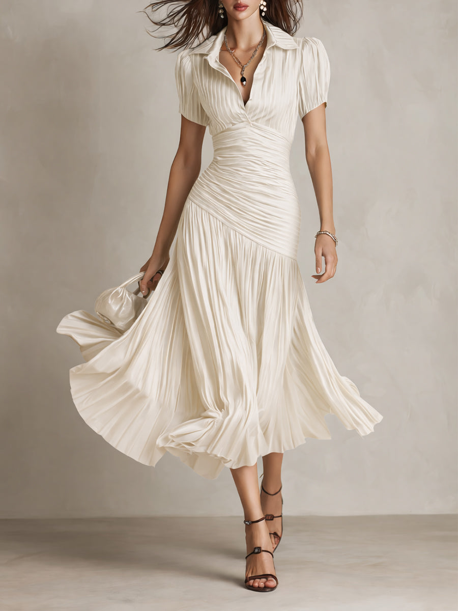 Adriana – Vestido midi elegante de rayas retro