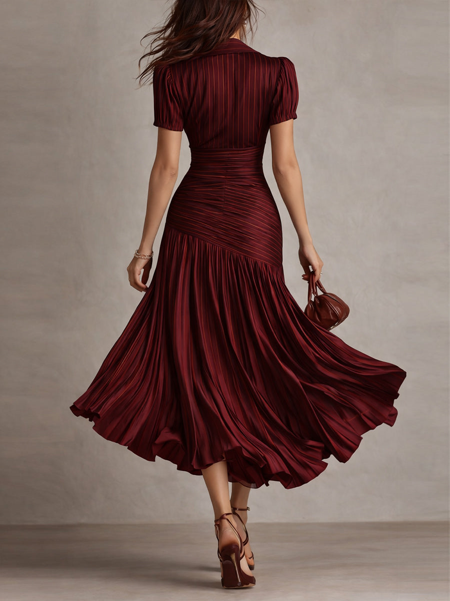 Adriana – Vestido midi elegante de rayas retro