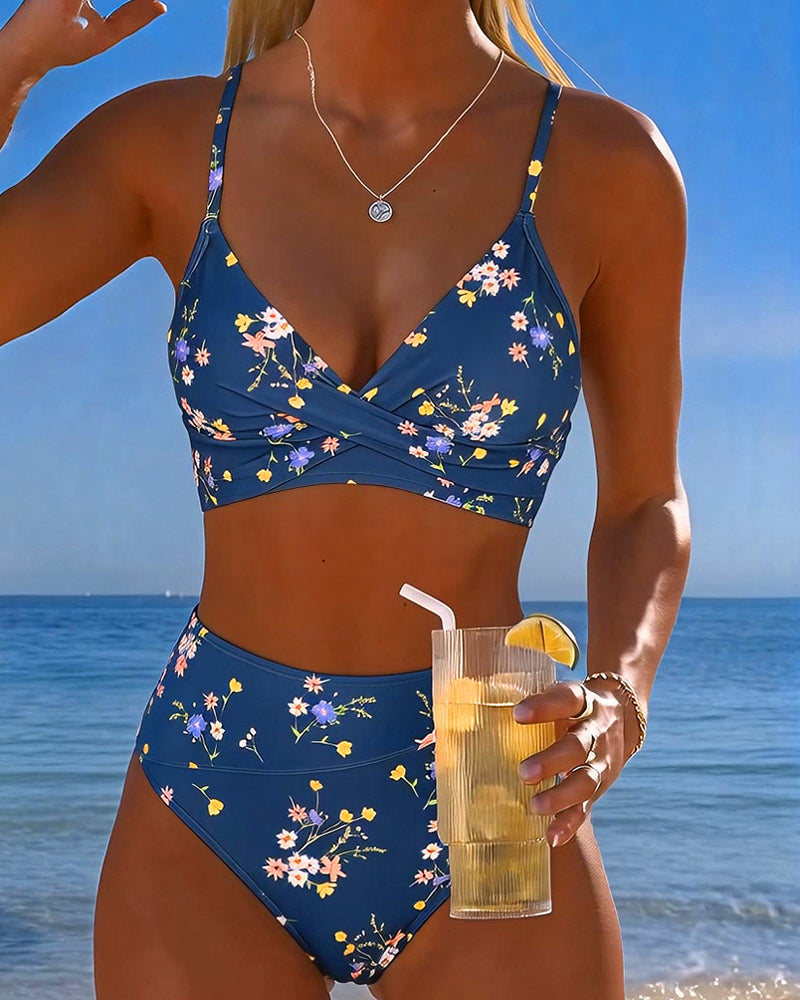 Alma – Bikini floral entrecruzado halter