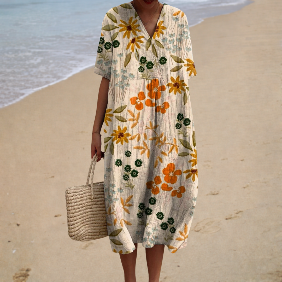 Marguerite – Vestido midi floral escote en V cruzado