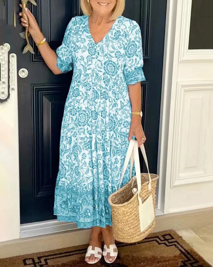 Clara – Vestido floral escote en V y falda A-line