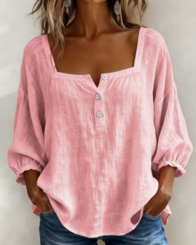 Valentina – Blusa cuello cuadrado manga larga