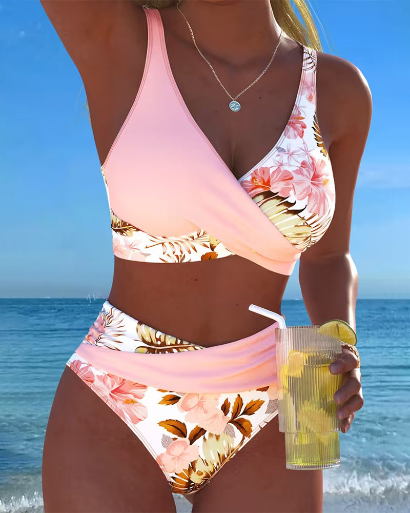 Sofía – Bikini floral talle alto escote en V