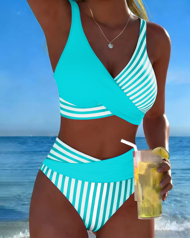 Valeria – Bikini cruzado de talle alto a rayas