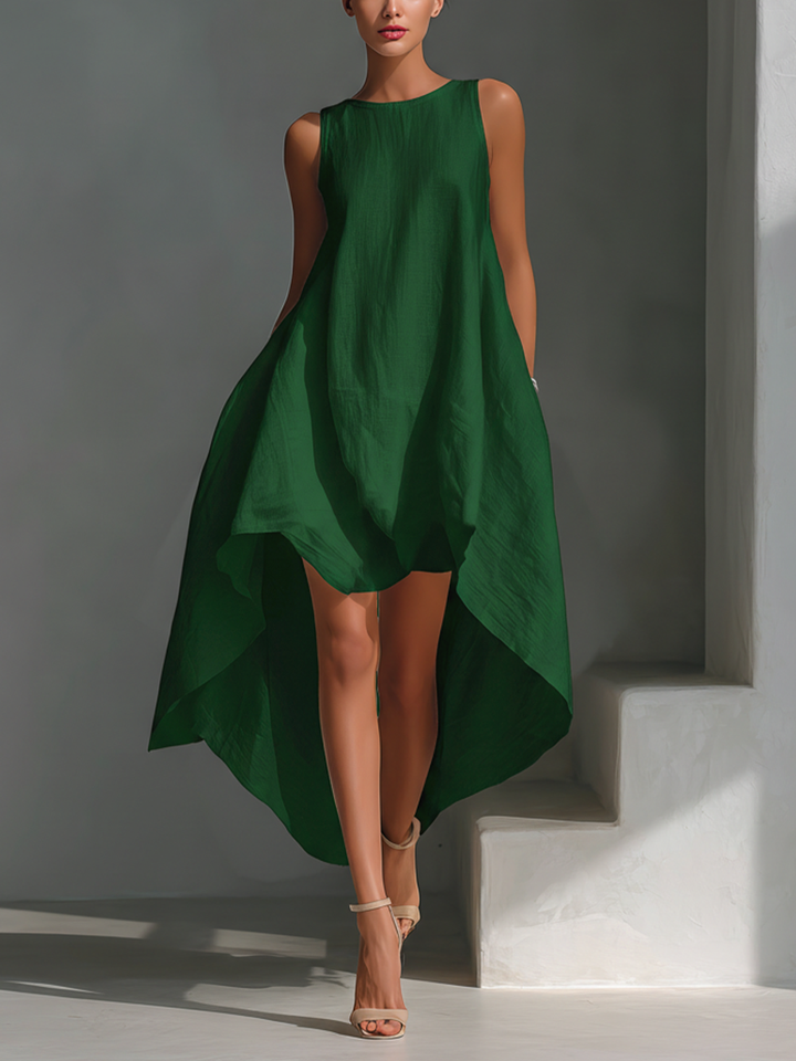 Elena – Vestido midi blanco con corte asimétrico elegante