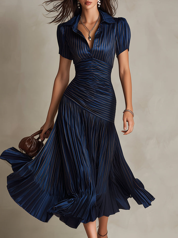 Adriana – Vestido midi elegante de rayas retro