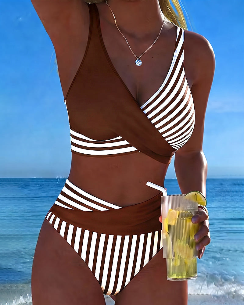 Valeria – Bikini cruzado de talle alto a rayas