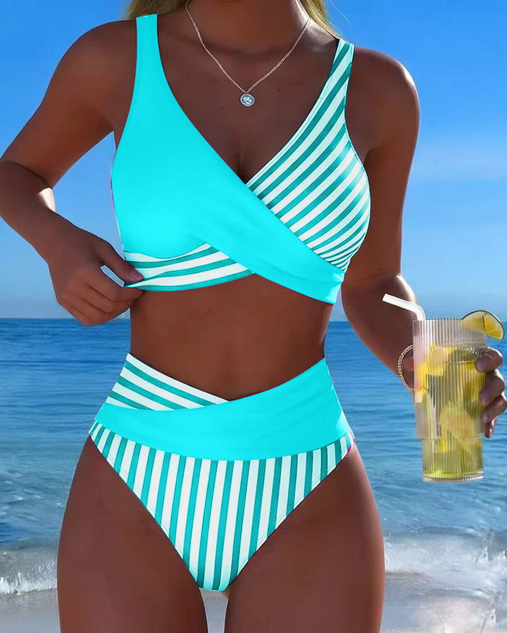 Valeria – Bikini cruzado de talle alto a rayas