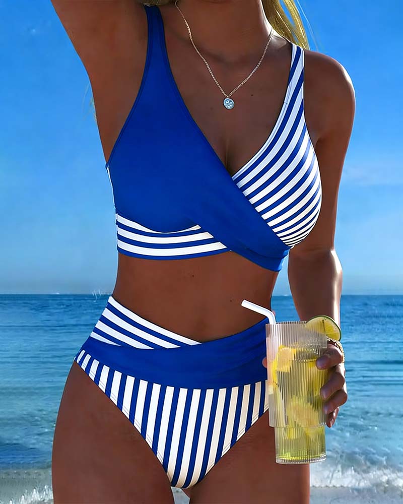 Valeria – Bikini cruzado de talle alto a rayas