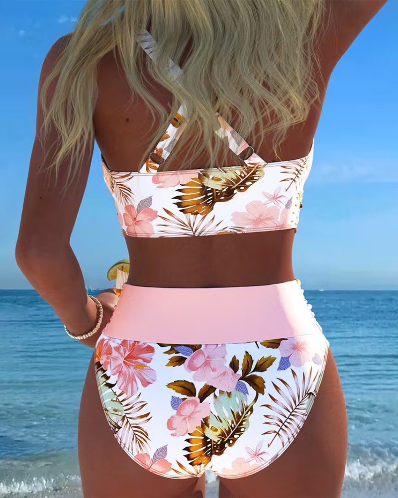 Sofía – Bikini floral talle alto escote en V