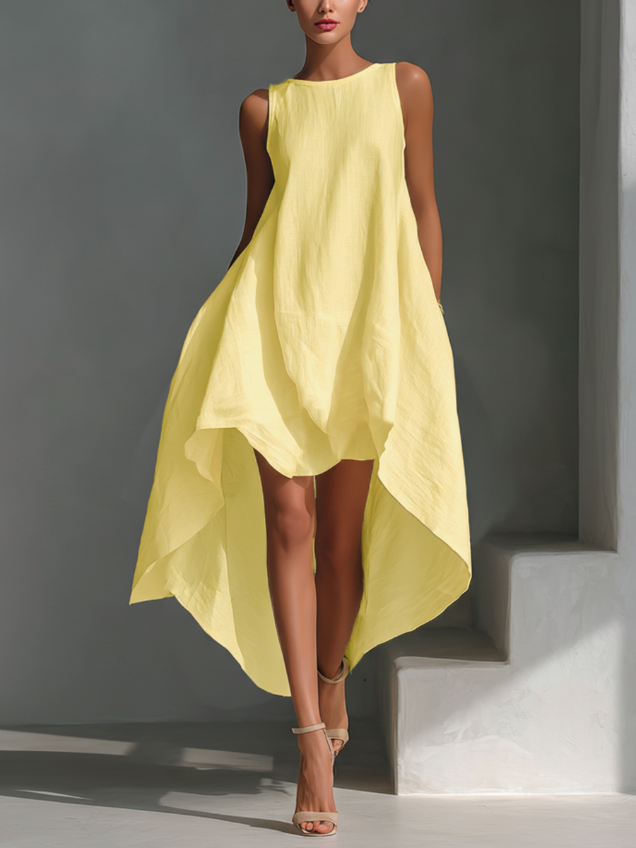 Elena – Vestido midi blanco con corte asimétrico elegante