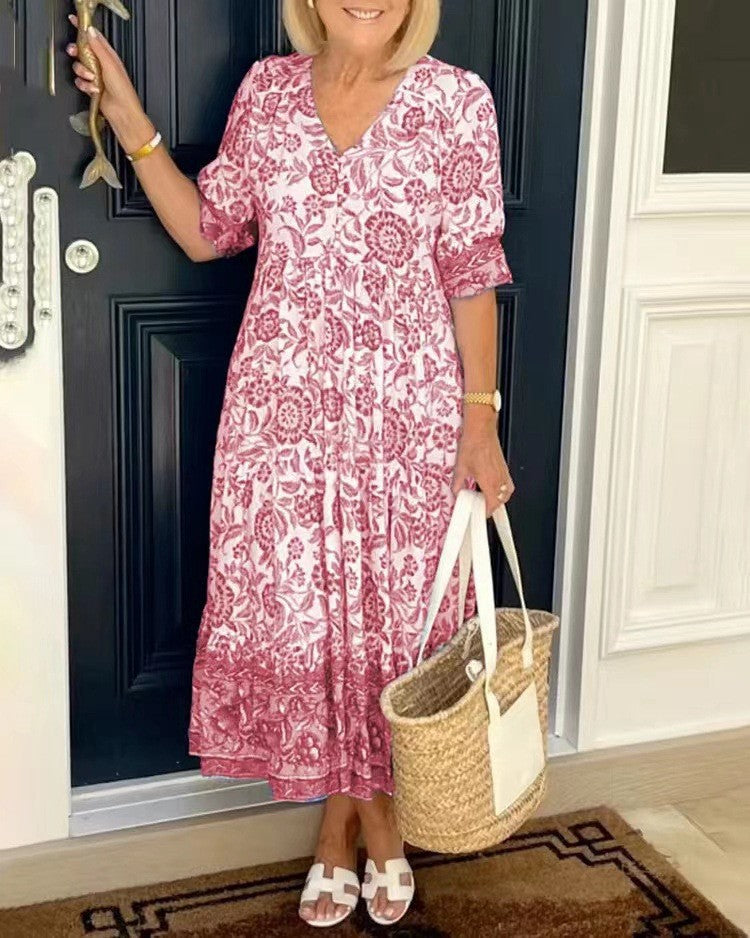 Clara – Vestido floral escote en V y falda A-line