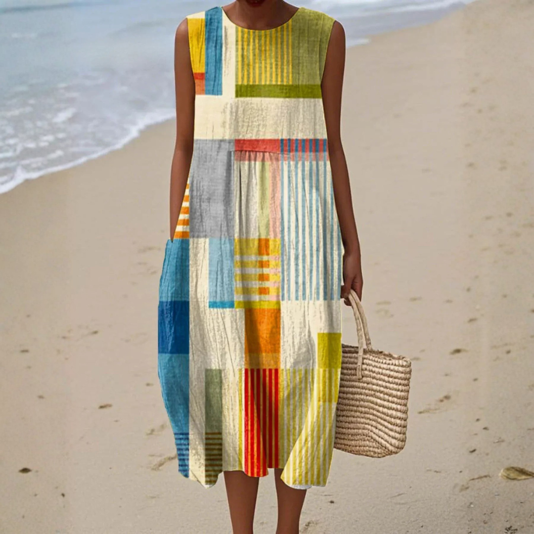 Sofía – Vestido patchwork color block edición limitada