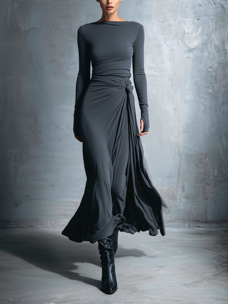 Naiara – Vestido maxi elegante con nudo lateral