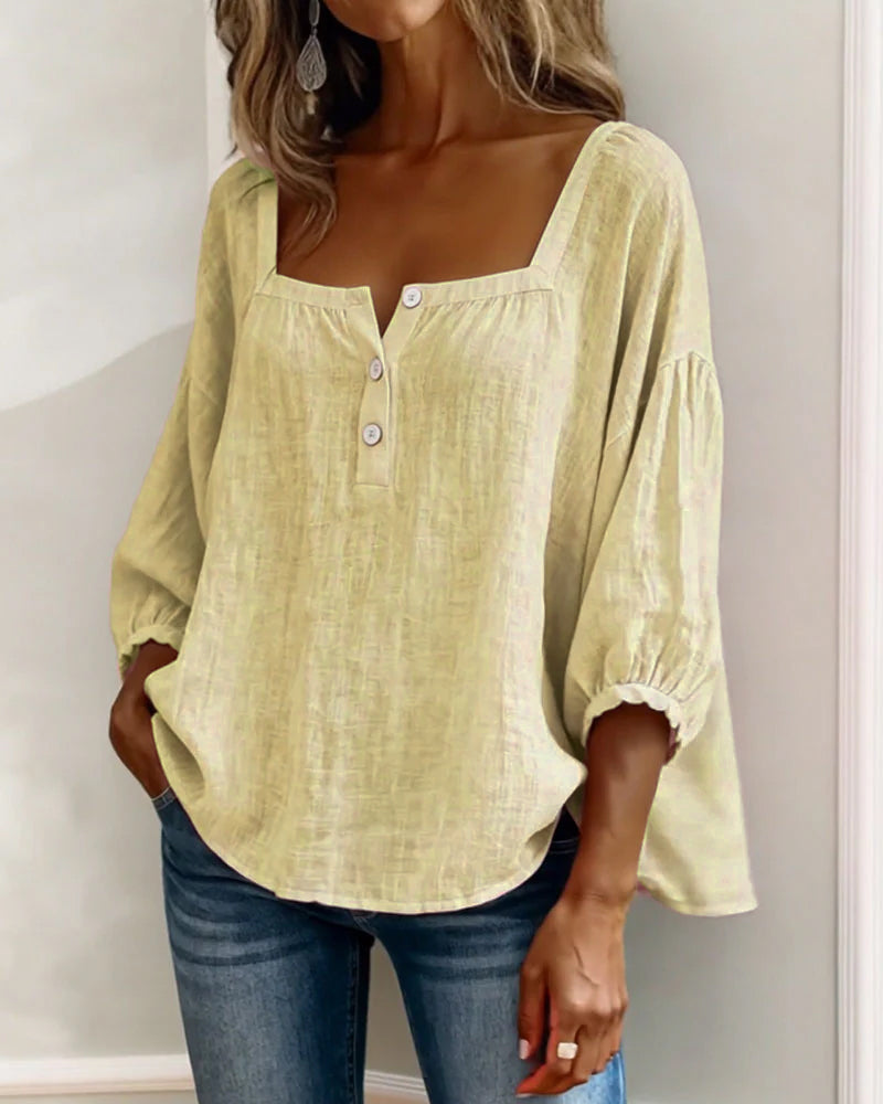 Valentina – Blusa cuello cuadrado manga larga