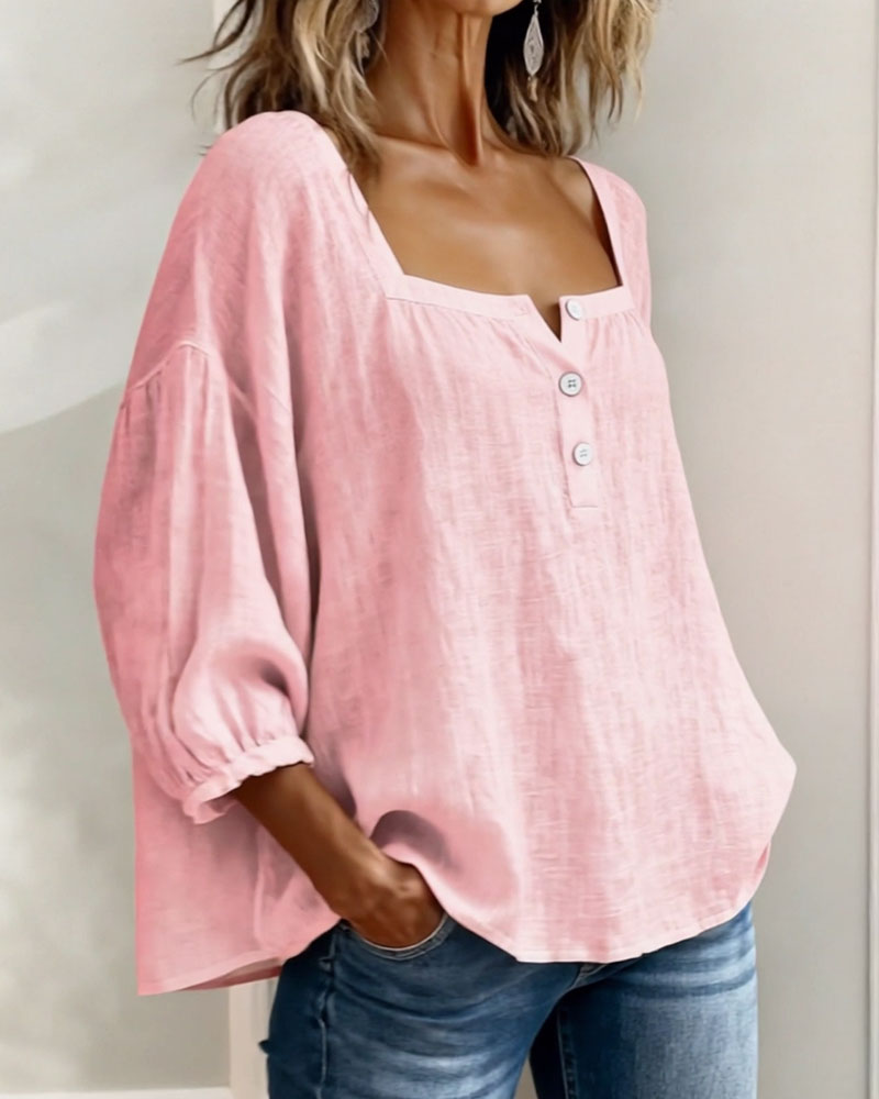 Valentina – Blusa cuello cuadrado manga larga