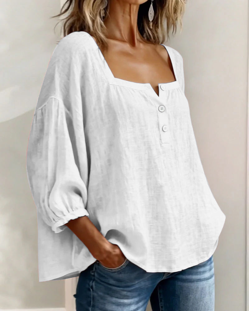 Valentina – Blusa cuello cuadrado manga larga