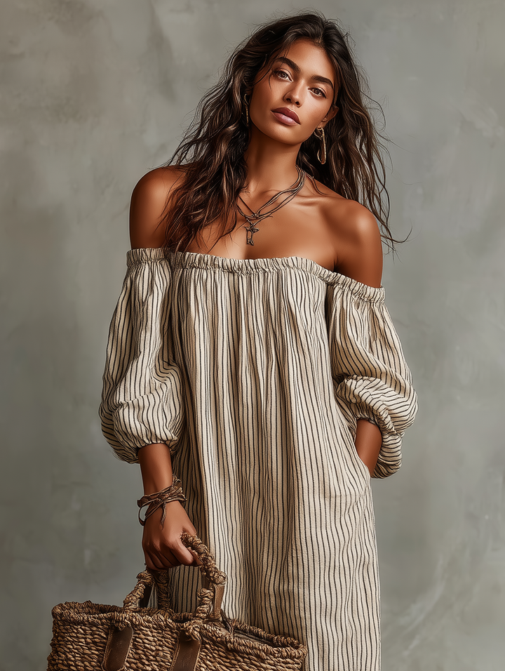 Carmen – Vestido largo elegante con hombros descubiertos