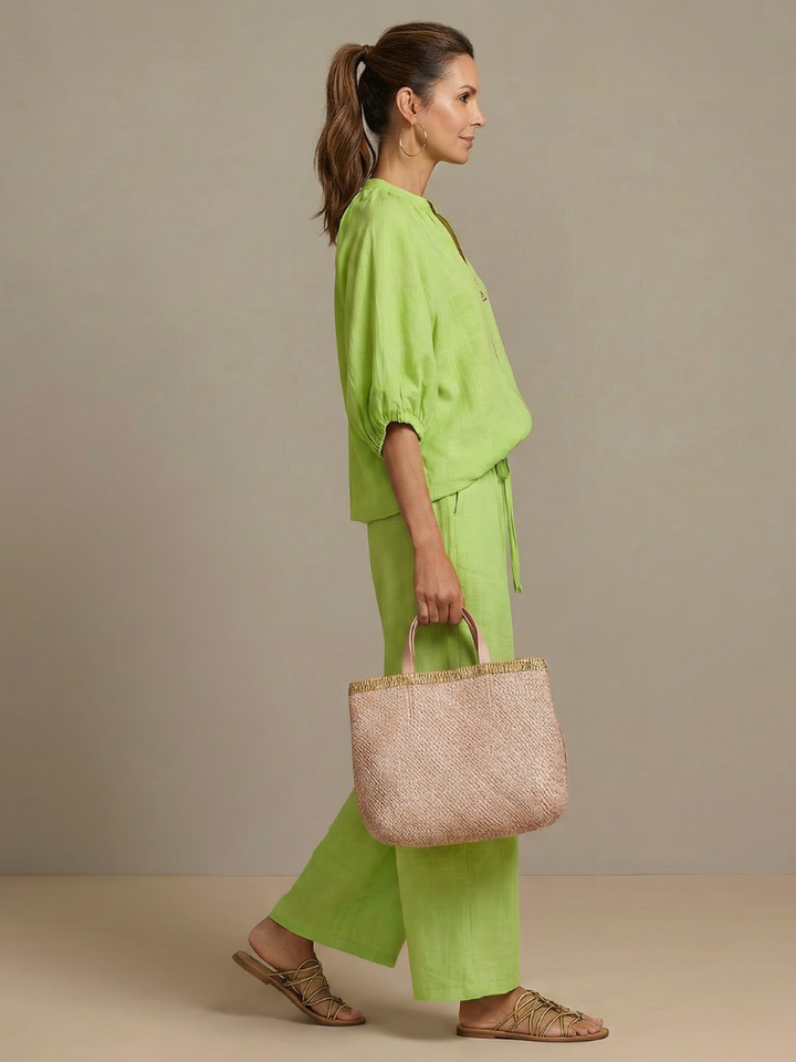 Natalia – Conjunto de blusa elegante y pantalones de pierna ancha