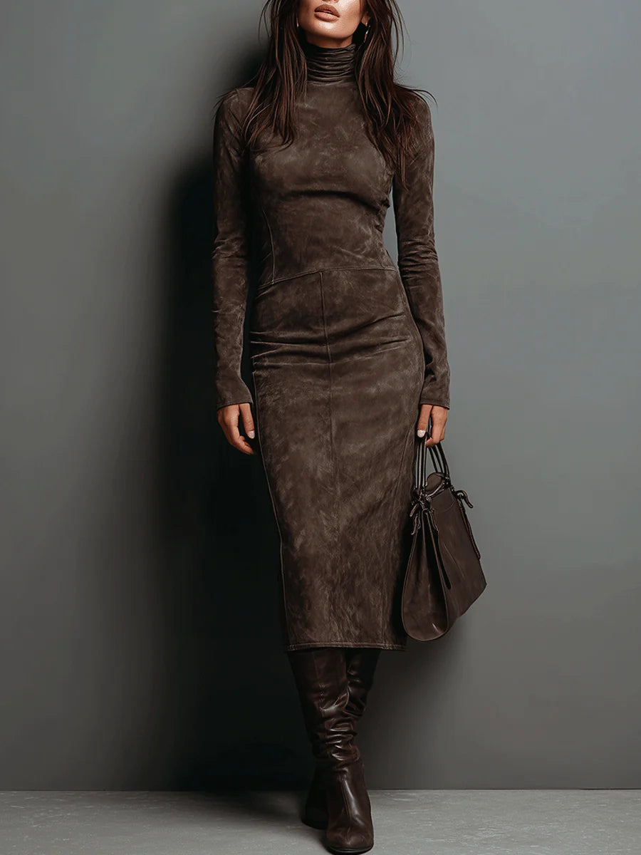 Lorena – Vestido midi largo elegante marrón
