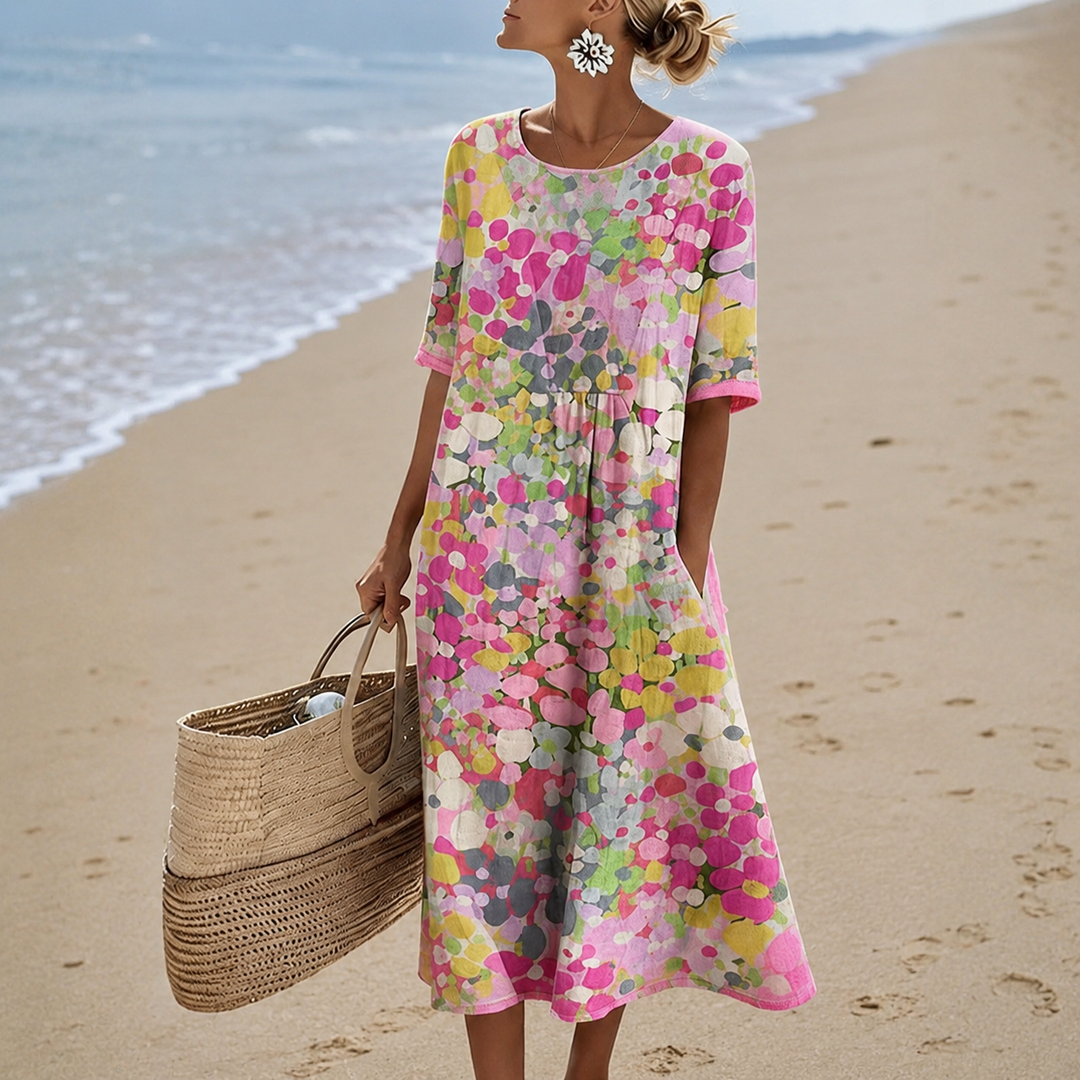 Lucía – Vestido midi floral cuello redondo
