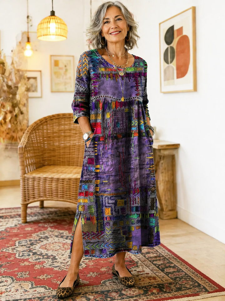 Isabelle – Vestido boho multicolor patchwork étnico