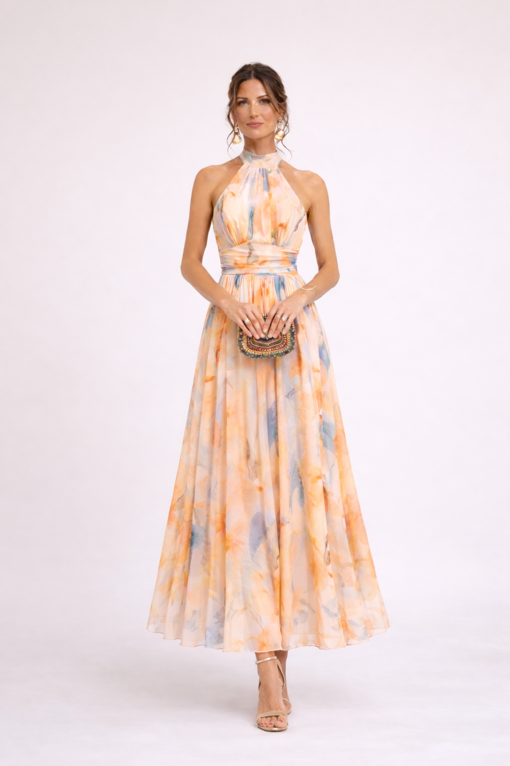 Camille – Elegante vestido halter acuarela