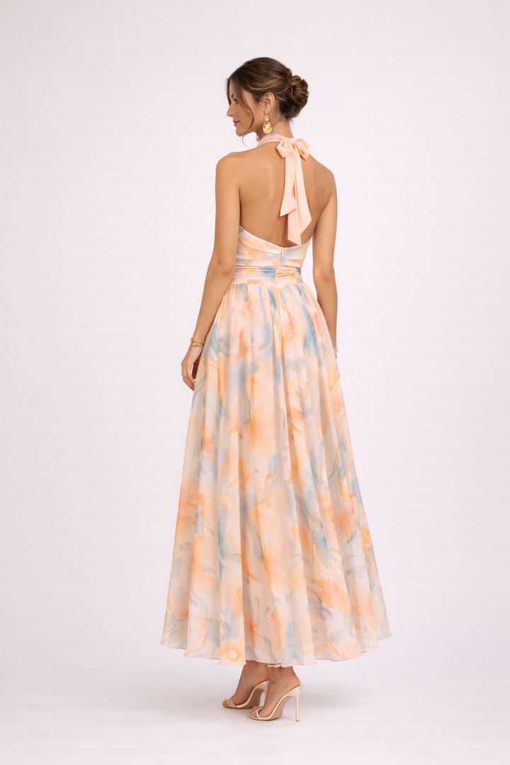 Camille – Elegante vestido halter acuarela