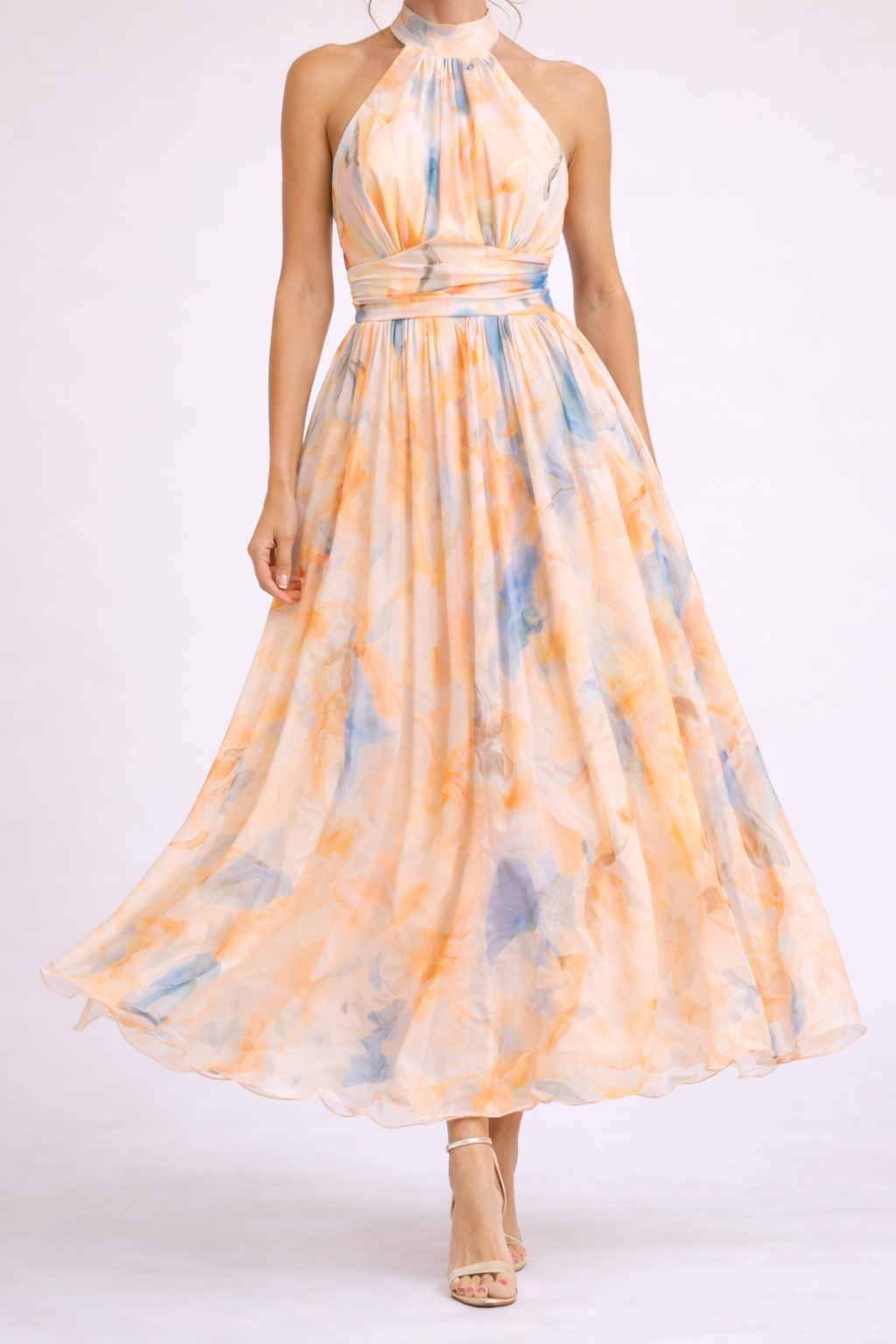 Camille – Elegante vestido halter acuarela