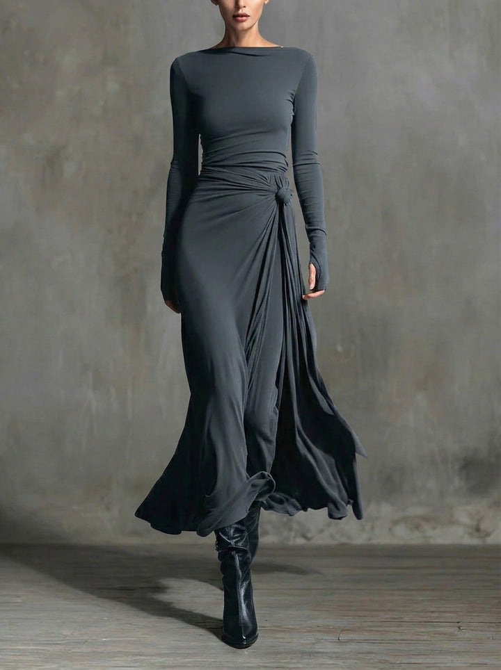 Naiara – Vestido maxi elegante con nudo lateral
