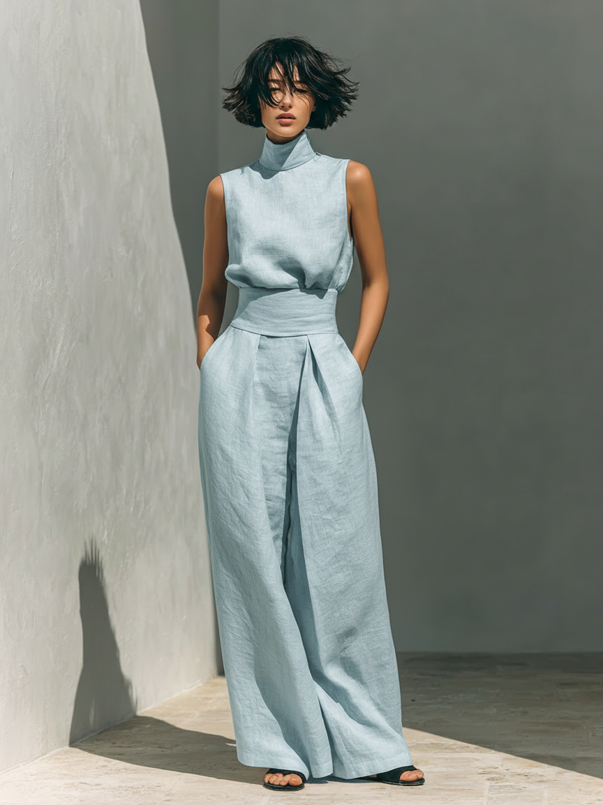 María – Conjunto elegante de tirantes y pantalones anchos suaves