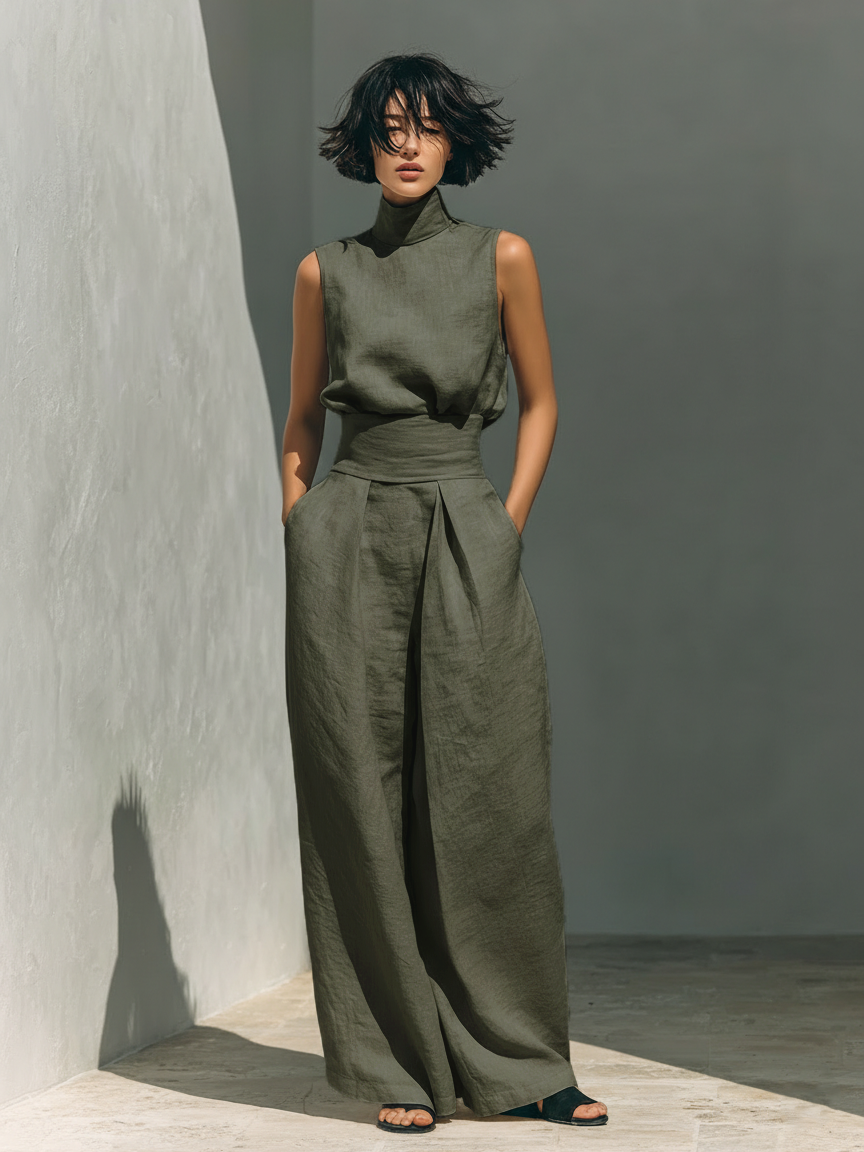 María – Conjunto elegante de tirantes y pantalones anchos suaves