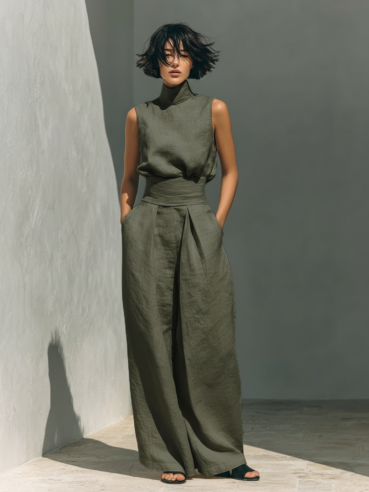 María – Conjunto elegante de tirantes y pantalones anchos suaves
