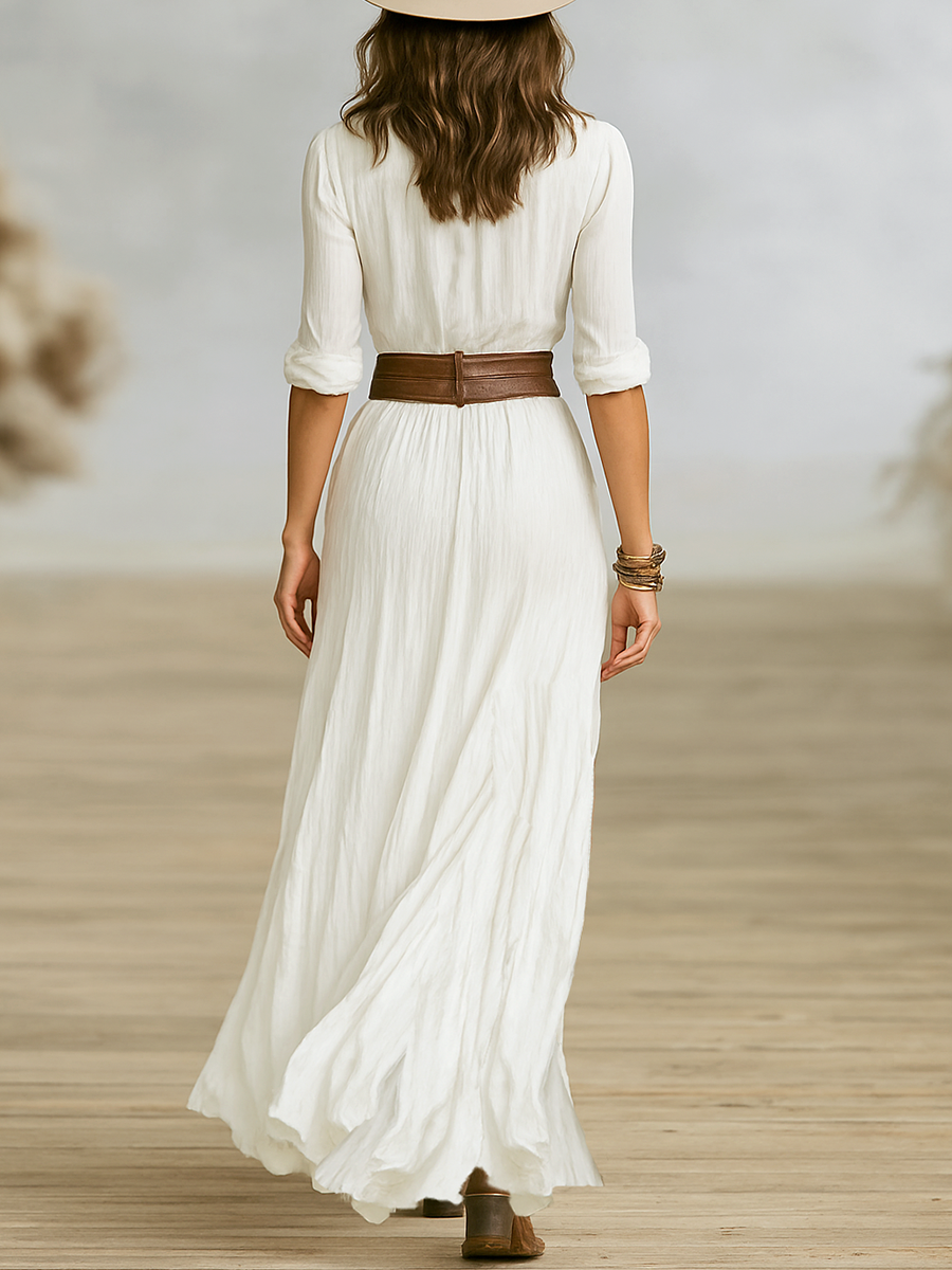 Clara – Vestido largo elegante con cuello invertido