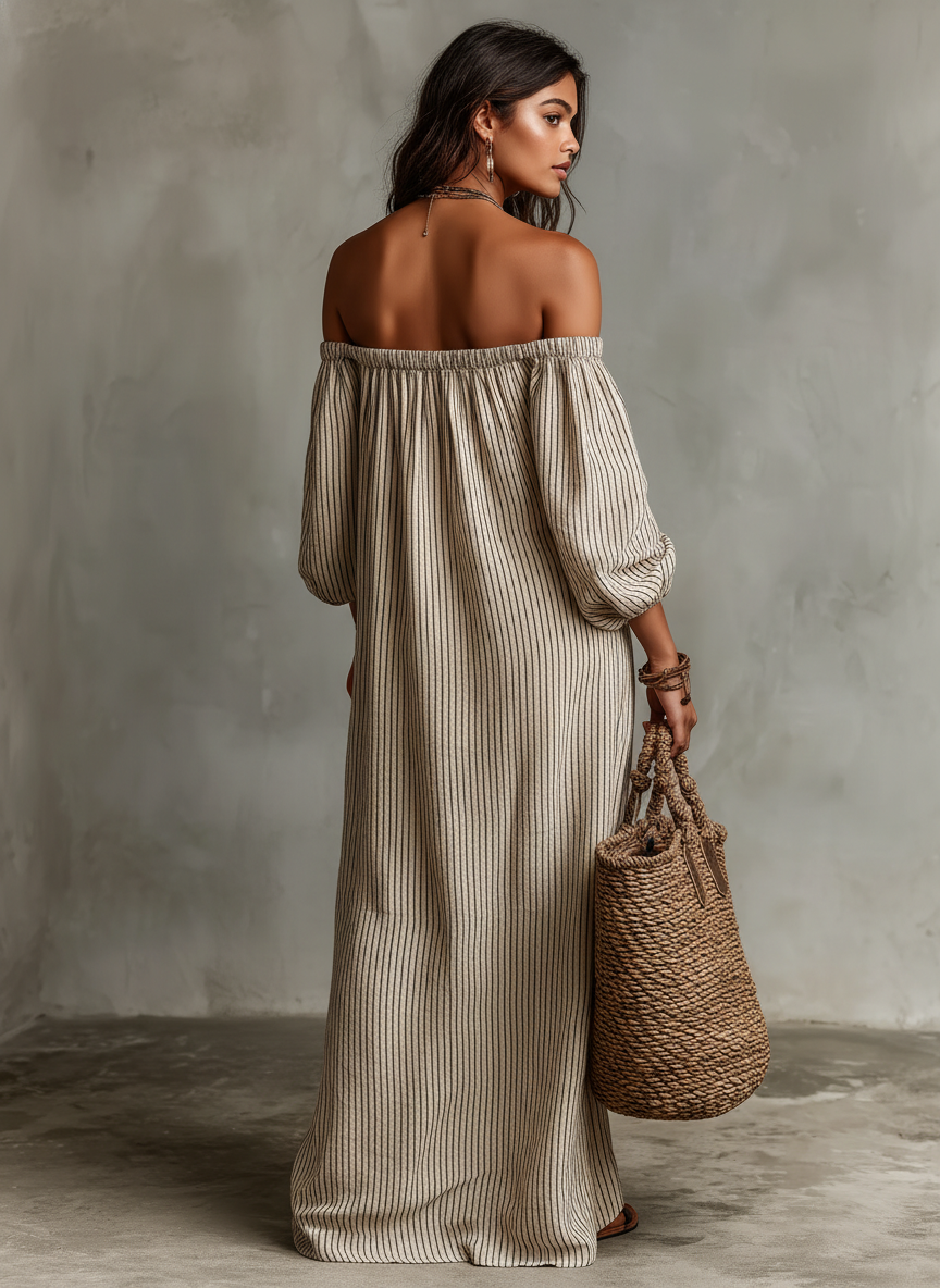 Carmen – Vestido largo elegante con hombros descubiertos