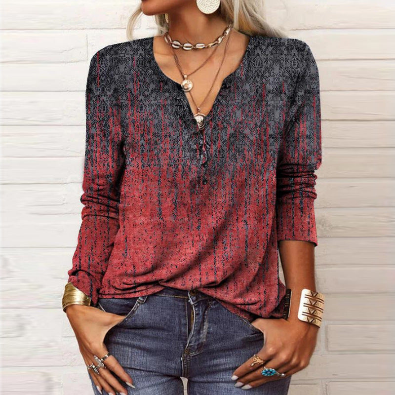 Elena – T-shirt de manga larga impresa elegante para otoño invierno