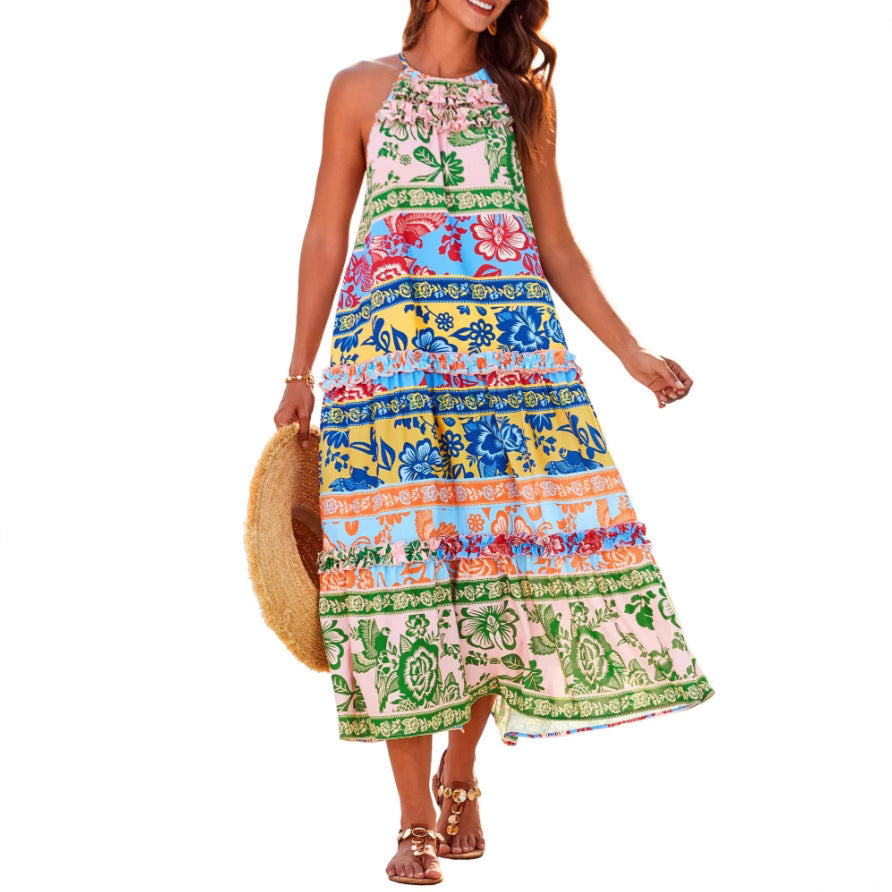 Natalia – Vestido largo bohemio elegante con cuello halter