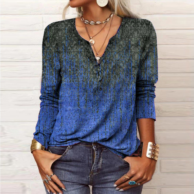Elena – T-shirt de manga larga impresa elegante para otoño invierno