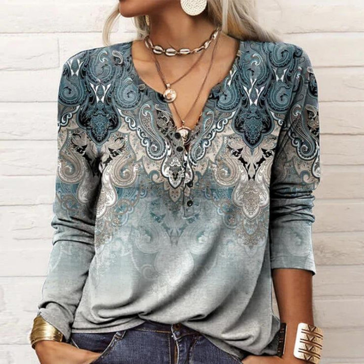 Elena – T-shirt de manga larga impresa elegante para otoño invierno