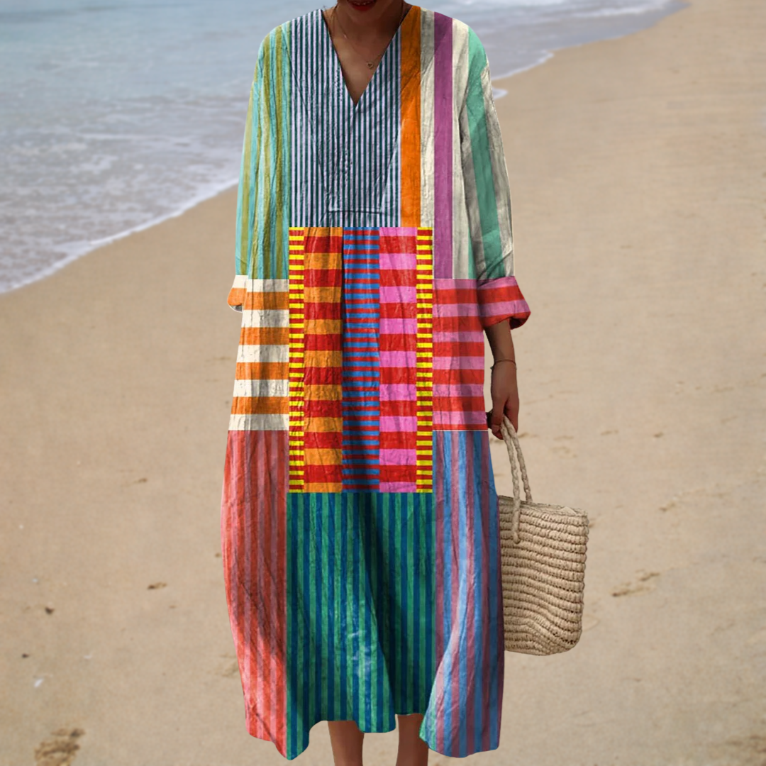 Frida – Vestido maxi colorblock escote en V