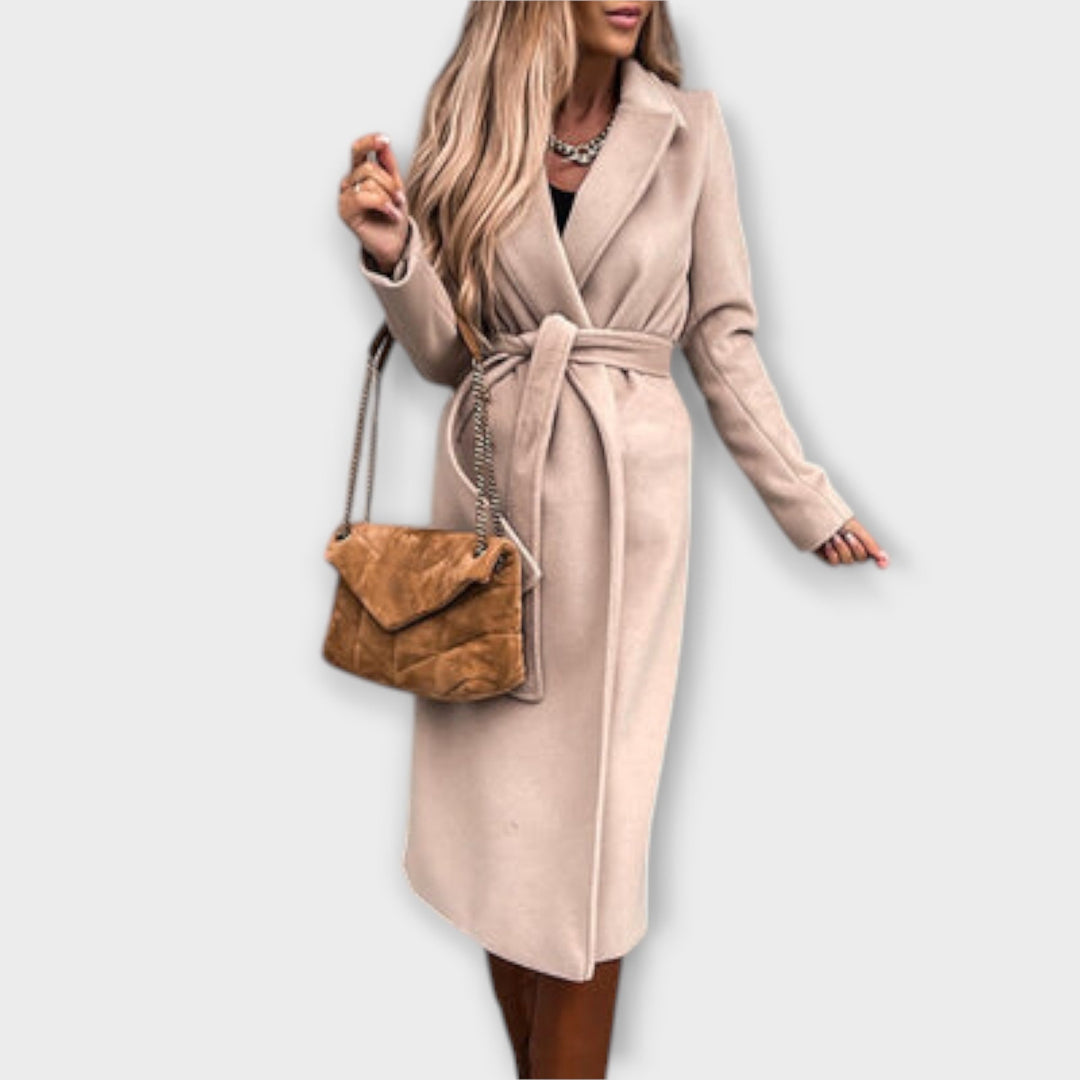 Eliza – Abrigo largo elegante con cinturón de estilo