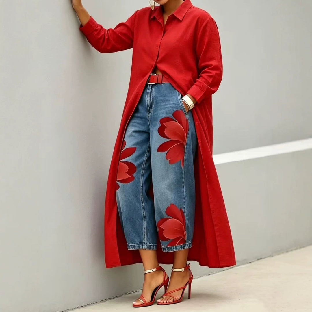 FLORA – Jeans florales anchos + camisa incluida gratis