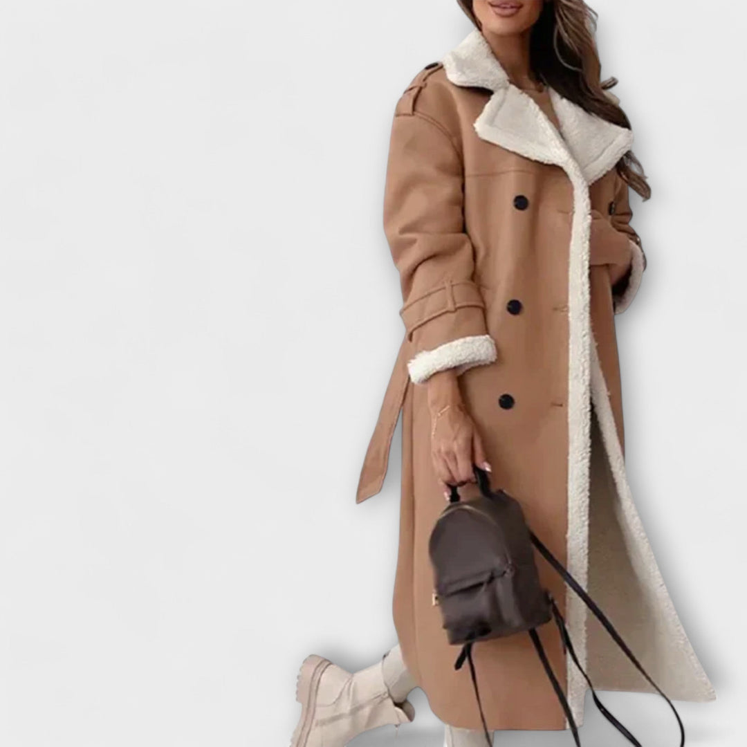 Maria – abrigo clásico largo con forro elegante y cuello refinado