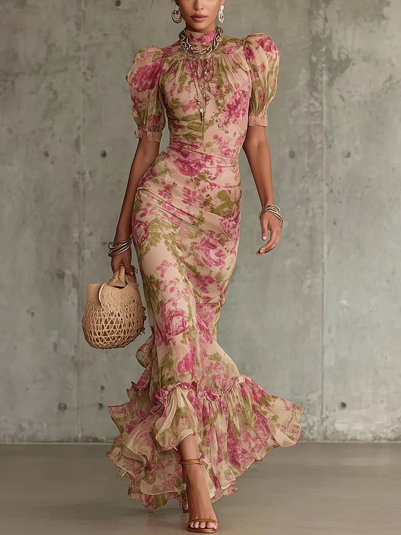 Lorena – Vestido largo elegante con estampado de rosas