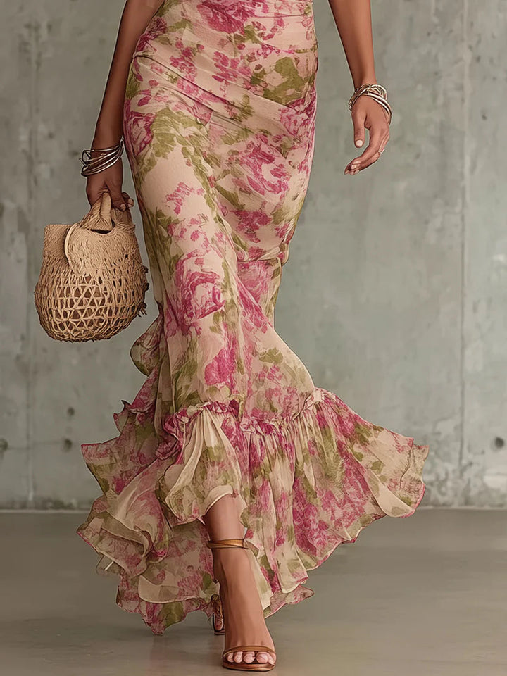 Lorena – Vestido largo elegante con estampado de rosas