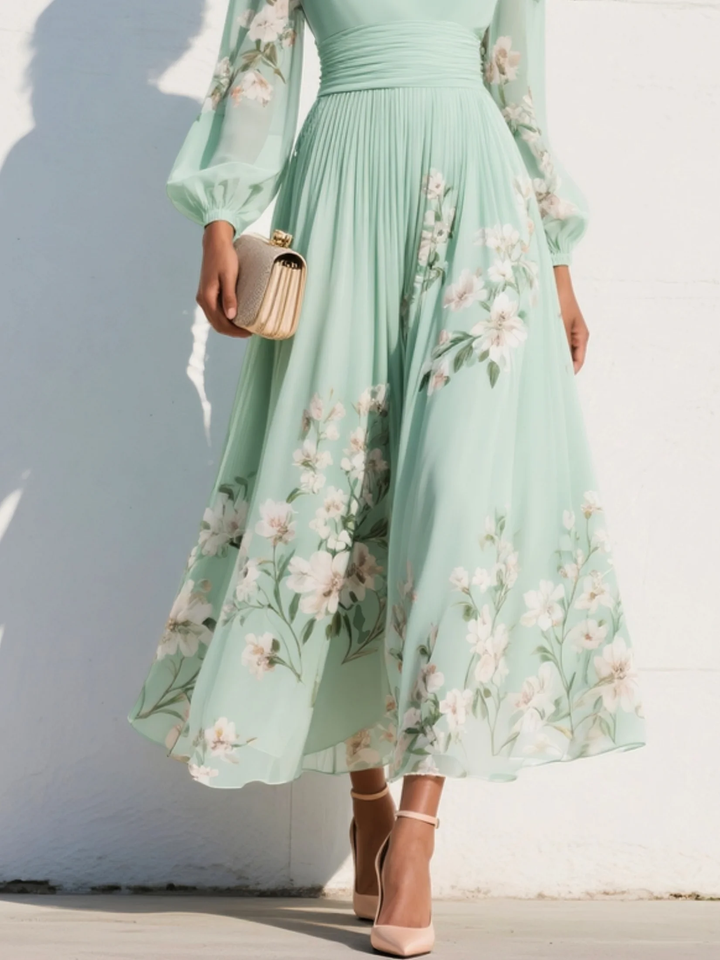Celeste – Vestido midi floral de manga larga