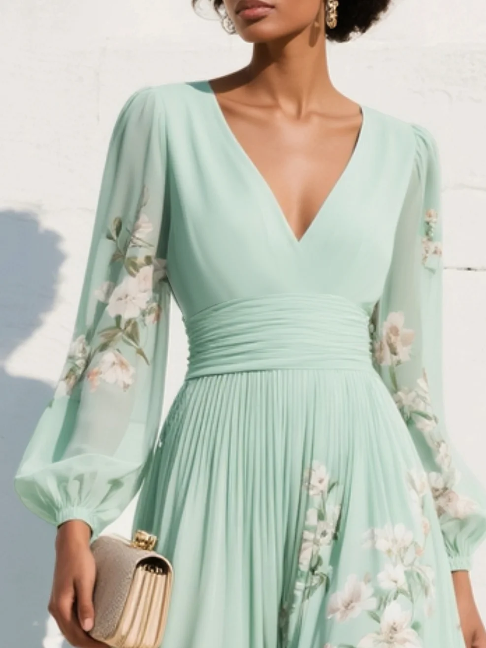 Celeste – Vestido midi floral de manga larga